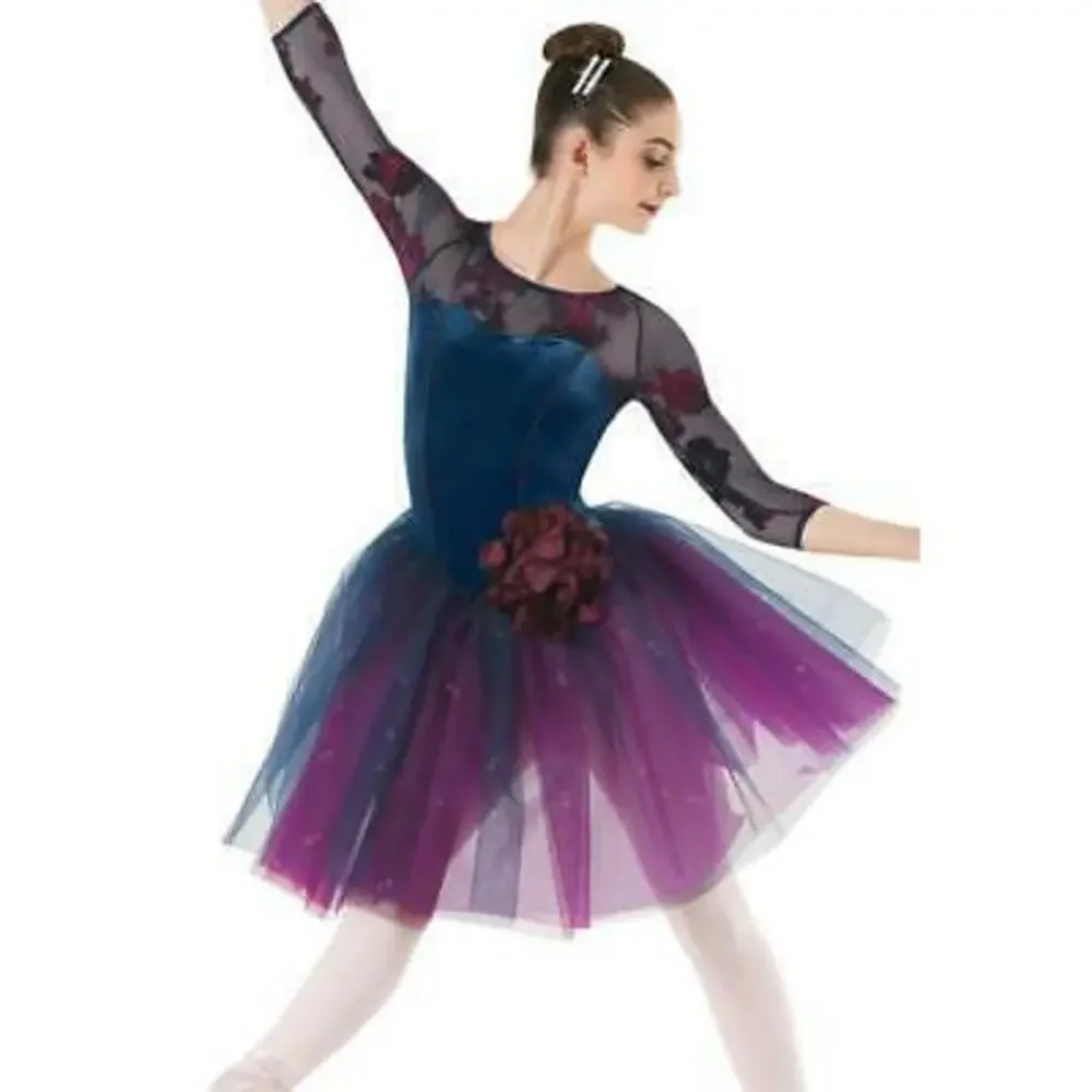 Pre-Owned Dance Costume Weissman 10268 Large Child Navy Purple Romantic Tutu Ba